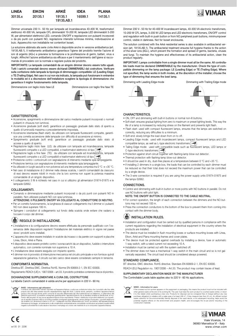 Page 1 de la notice Manuel utilisateur Vimar 30135.C