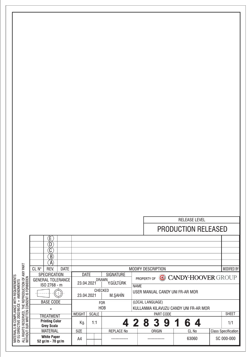 Image de la première page du manuel de l'appareil CHG6BRWPX-MAR