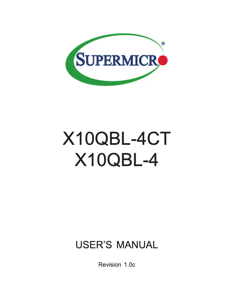 Page 1 de la notice Manuel utilisateur Supermicro X10QBL-4CT