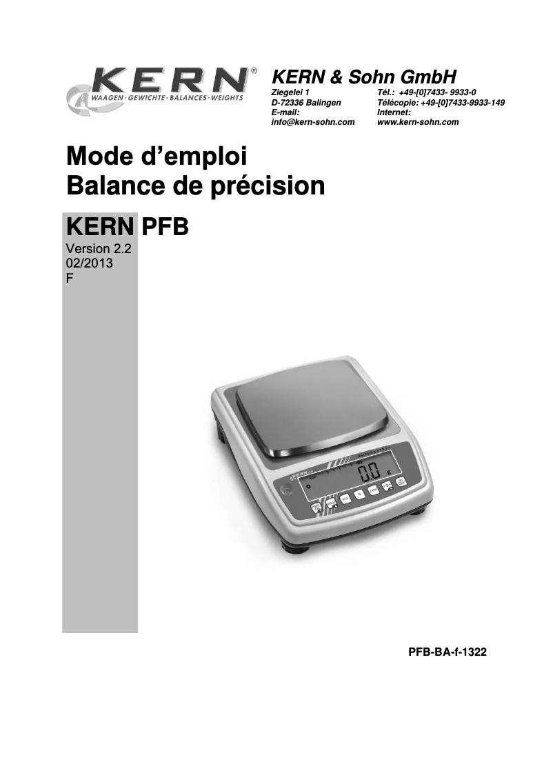 Page n°1 - Manuel utilisateur Kern PFB 200-3