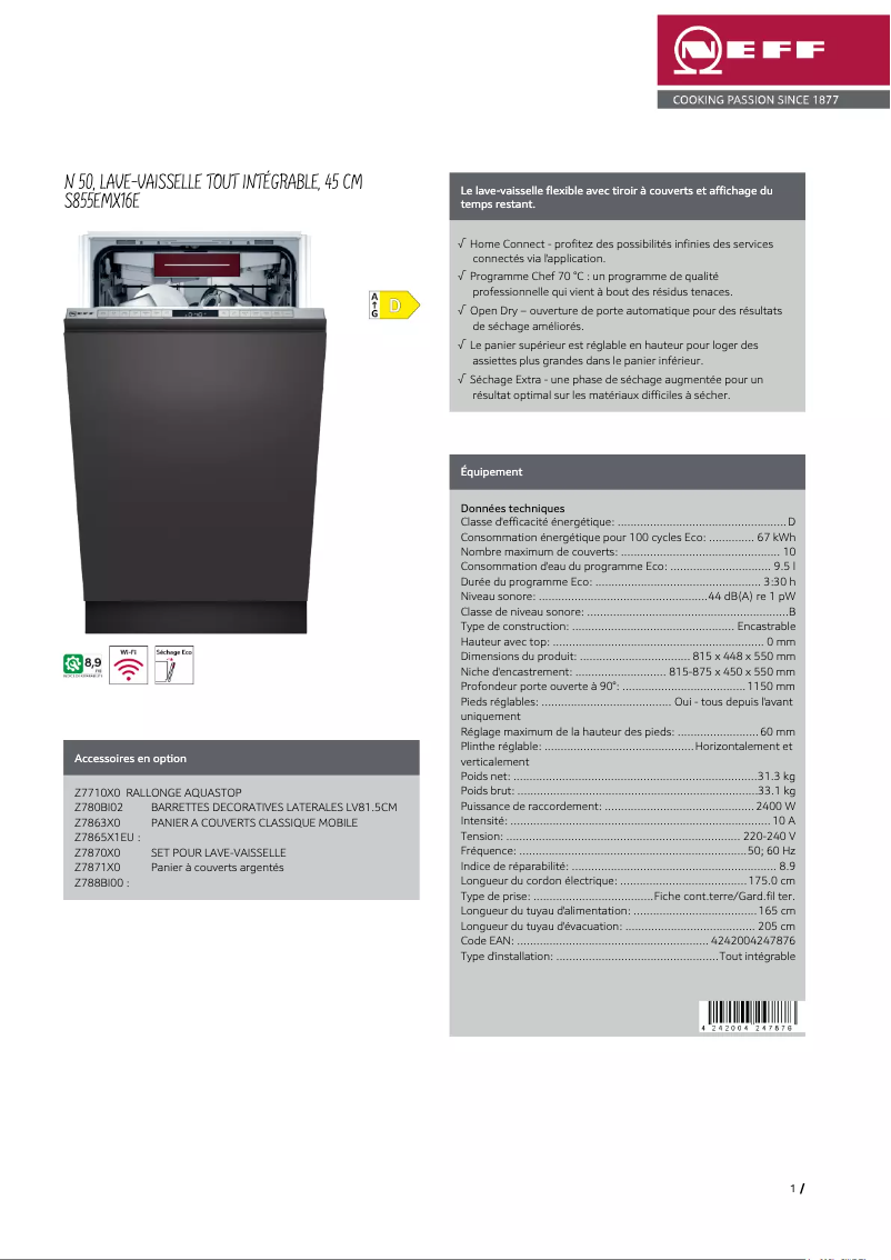 Page n°1 - Fiche technique Neff S855EMX16E