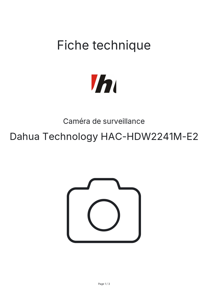 Page n°1 - Fiche technique Dahua Technology HAC-HDW2241M-E2