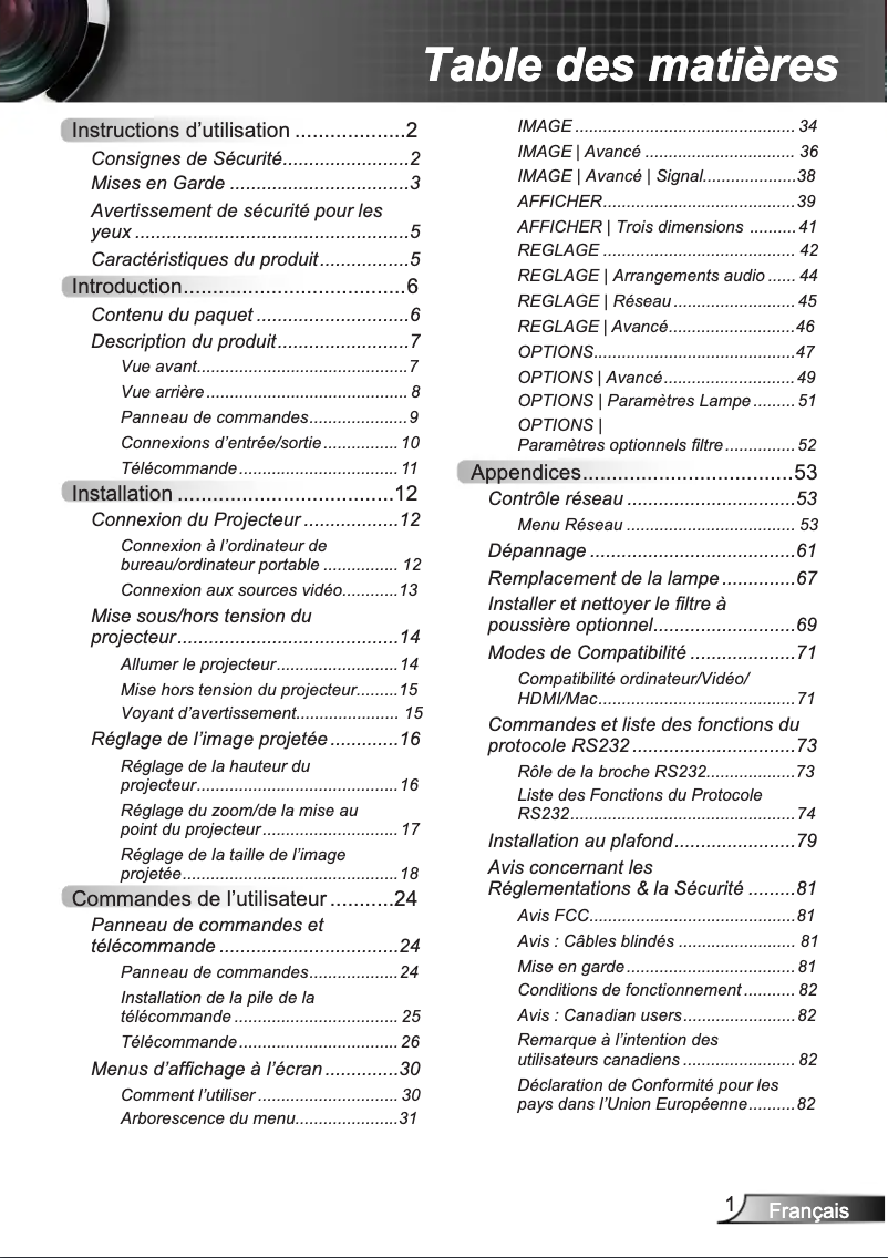 Page n°1 - Manuel utilisateur InFocus IN136