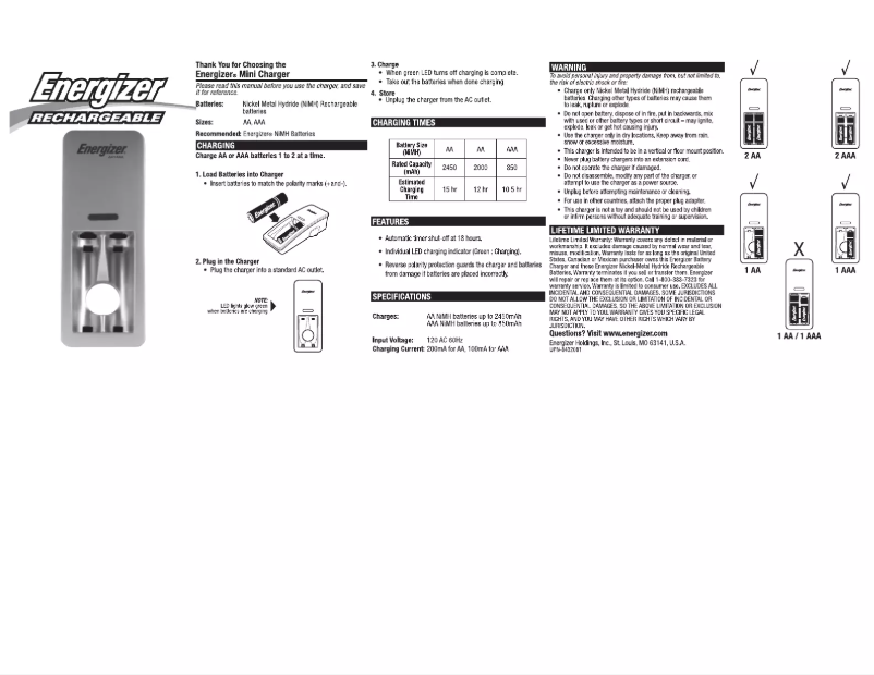 Page n°1 - Manuel utilisateur Energizer Mini Charger CH2PC4