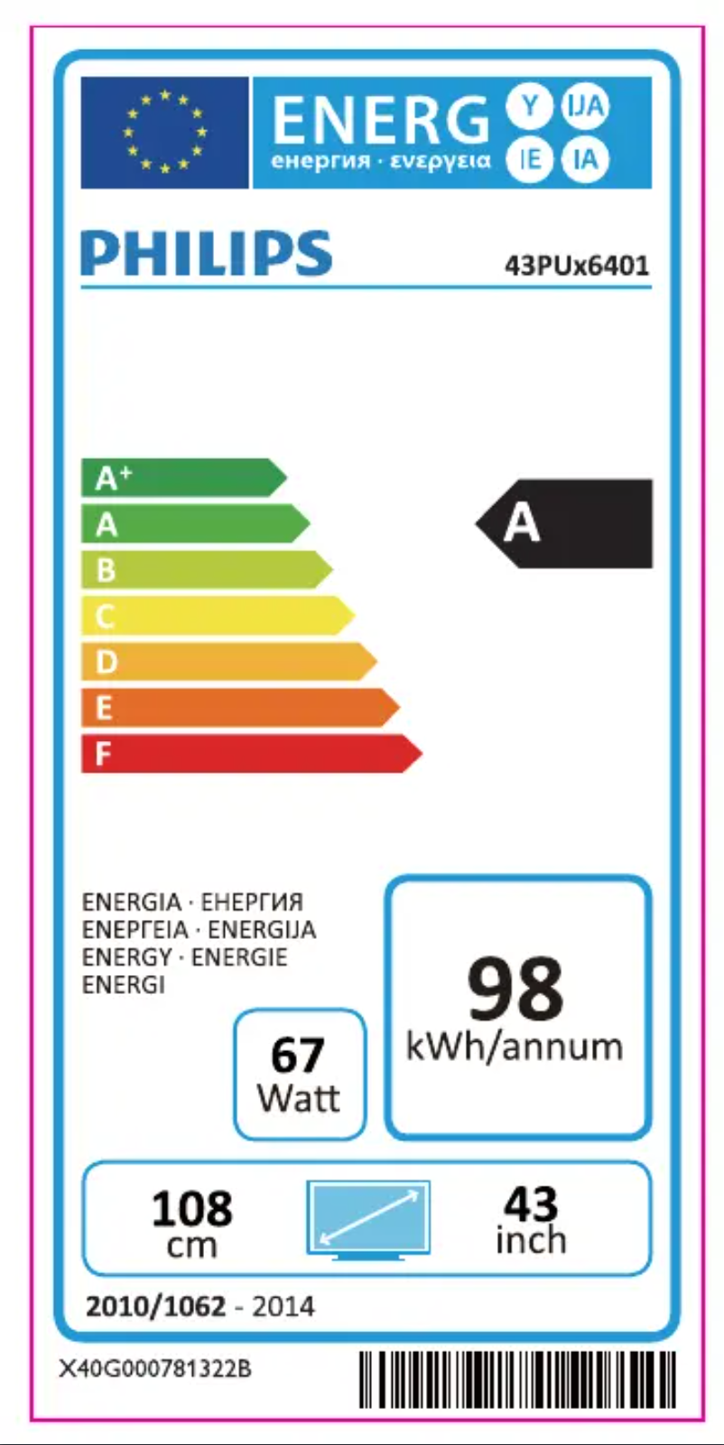 Page 1 de la notice Label énergétique Philips 6000 series 43PUT6401