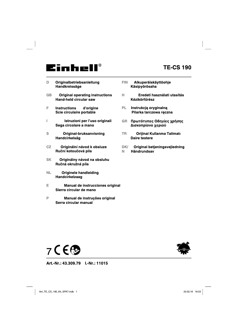 Image de la première page du manuel de l'appareil TE-CS 190