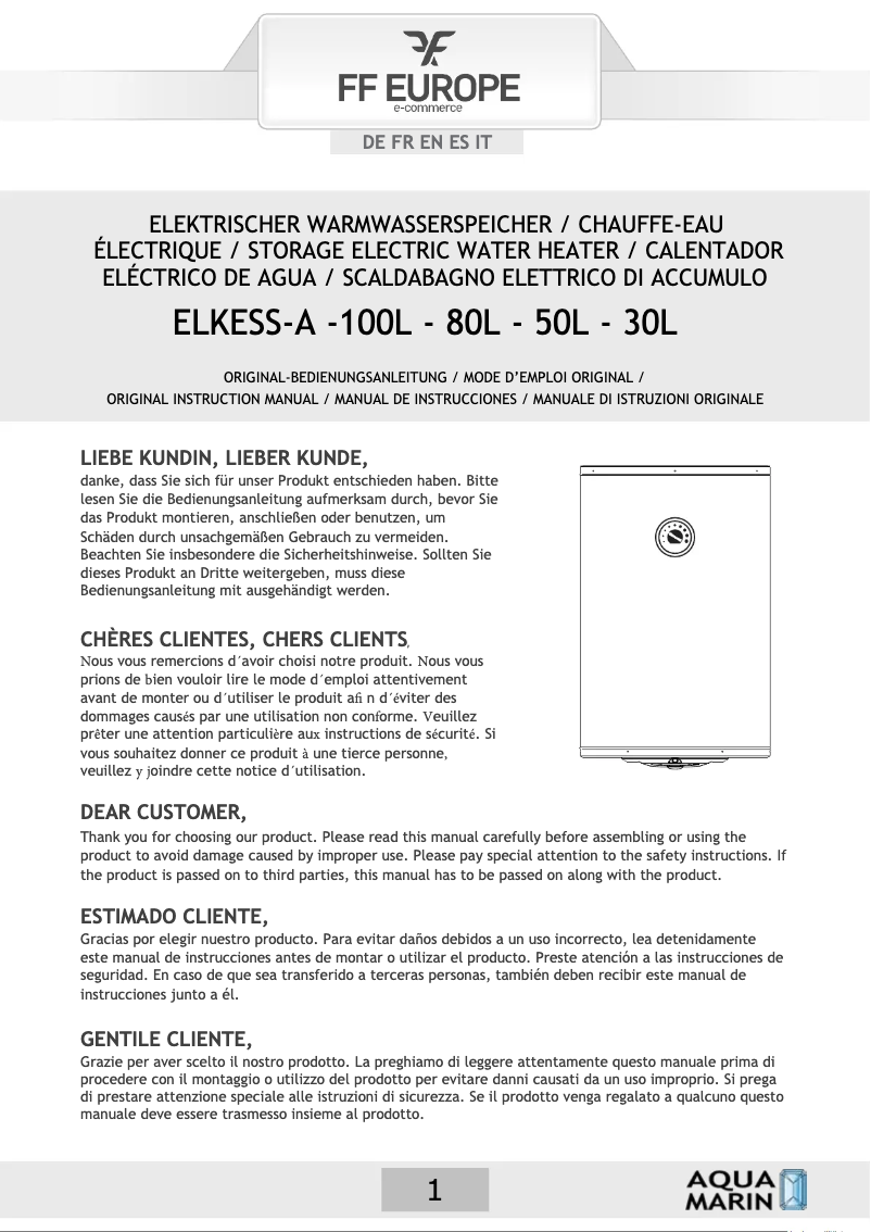 Page 1 de la notice Manuel utilisateur Aquamarin ELKESS-100L