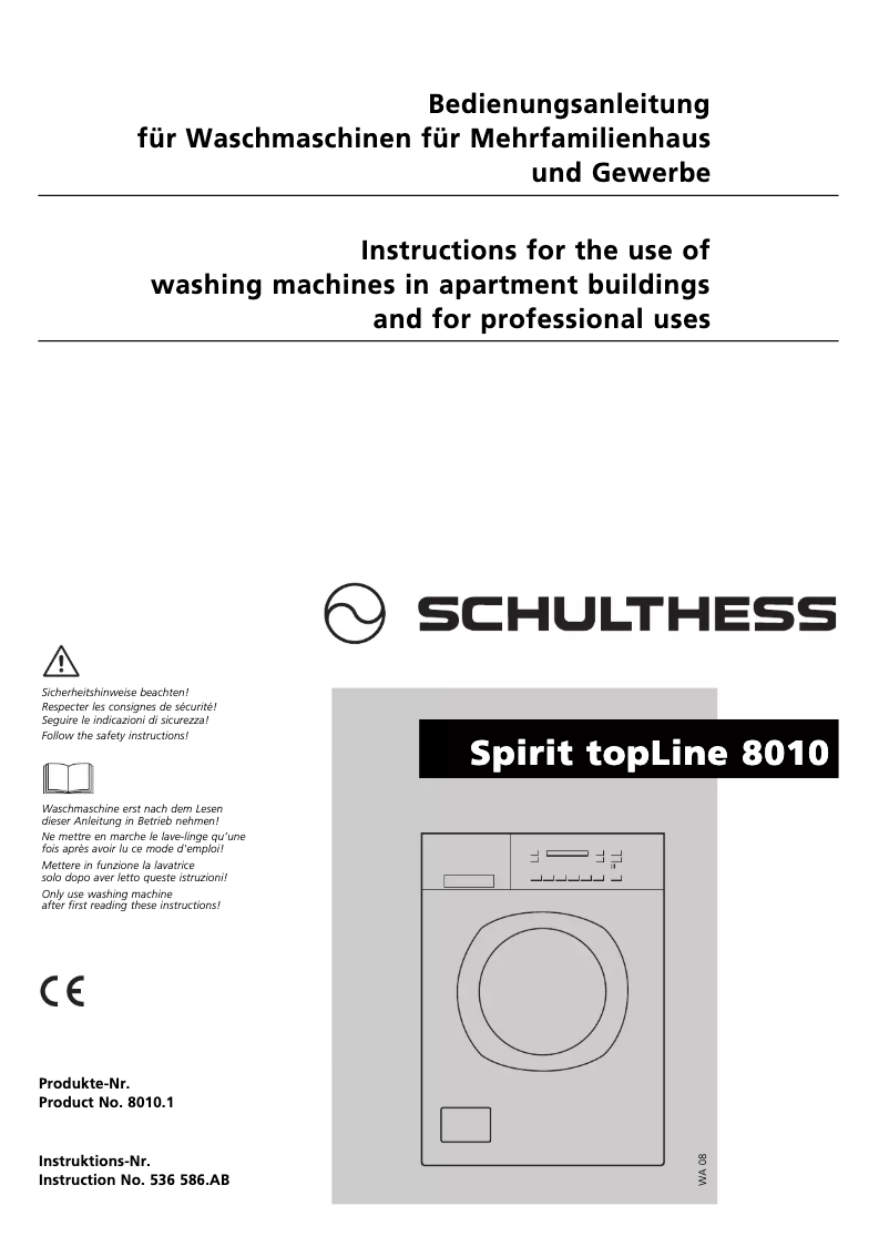 Page 1 de la notice Manuel utilisateur Schulthess Spirit TopLine 8010