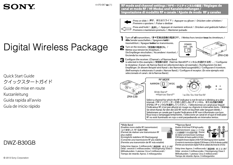 Page 1 de la notice Guide de démarrage rapide Sony DWZ-B30GB