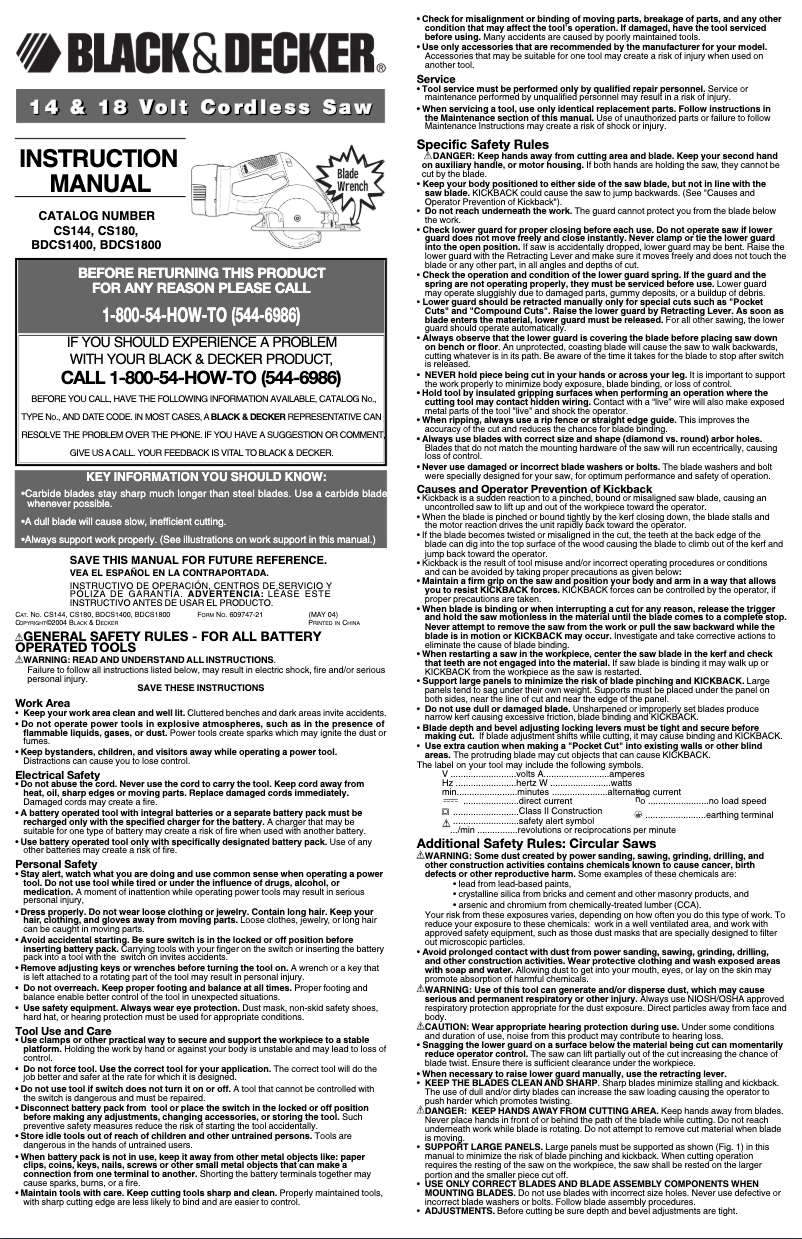 Page 1 de la notice Manuel utilisateur Black & Decker BDCS1400