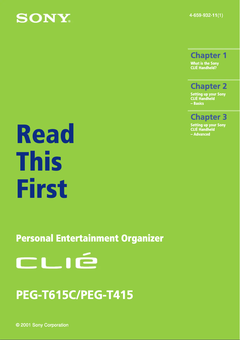 Page n°1 - Guide d'installation Sony Clié PEG-T415
