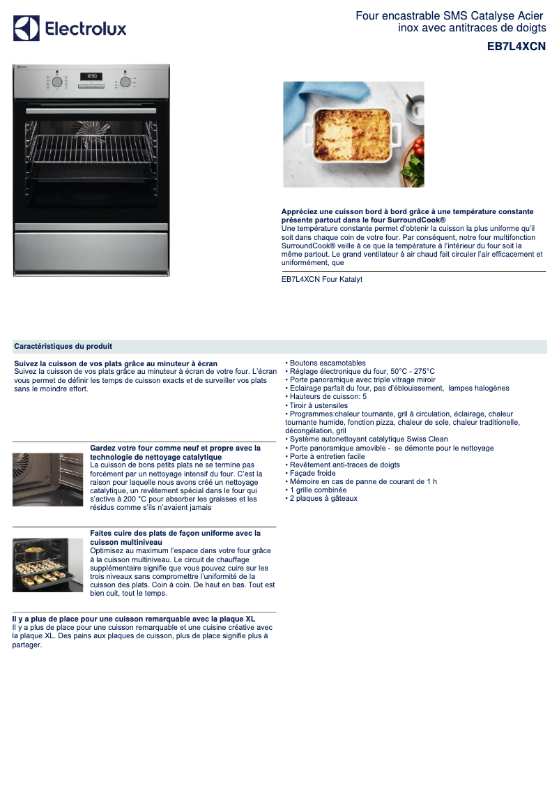 Page 1 de la notice Fiche technique Electrolux EB7L4XCN