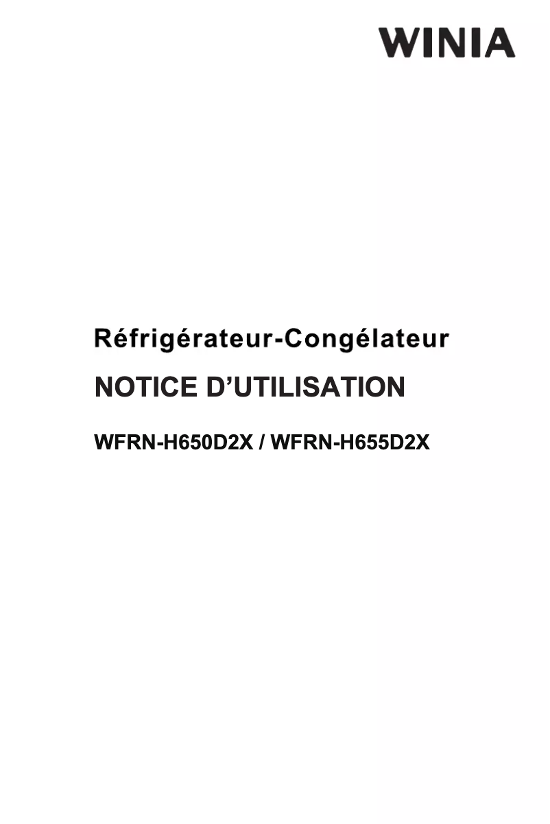 Page n°1 - Manuel utilisateur Winia WFRN-H655D2X