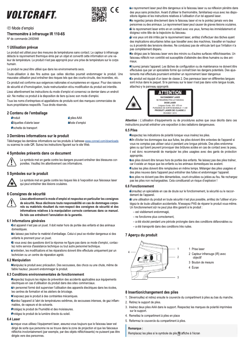 Page 1 de la notice Manuel utilisateur Voltcraft IR110-6S