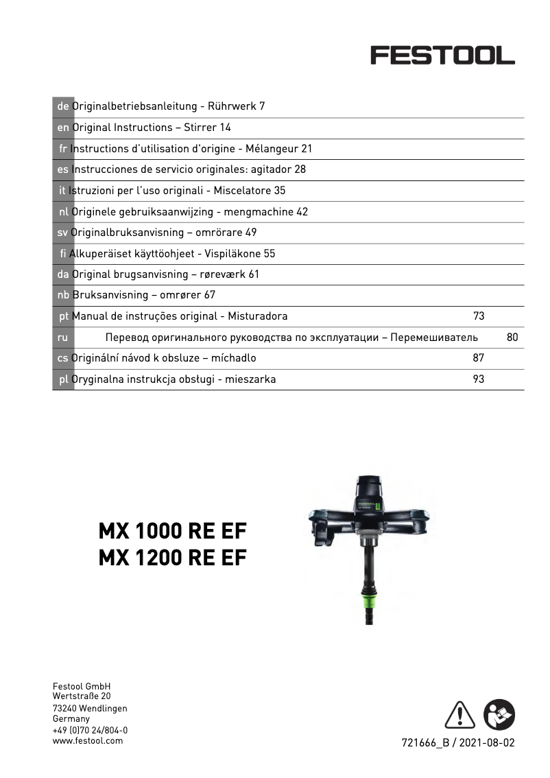 Page 1 de la notice Manuel utilisateur Festool MX 1200 RE EF HS3R