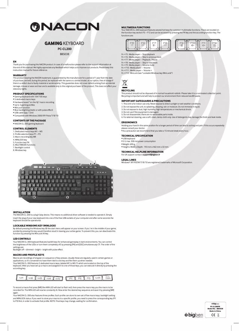 Image de la première page du manuel de l'appareil PCCL-200US