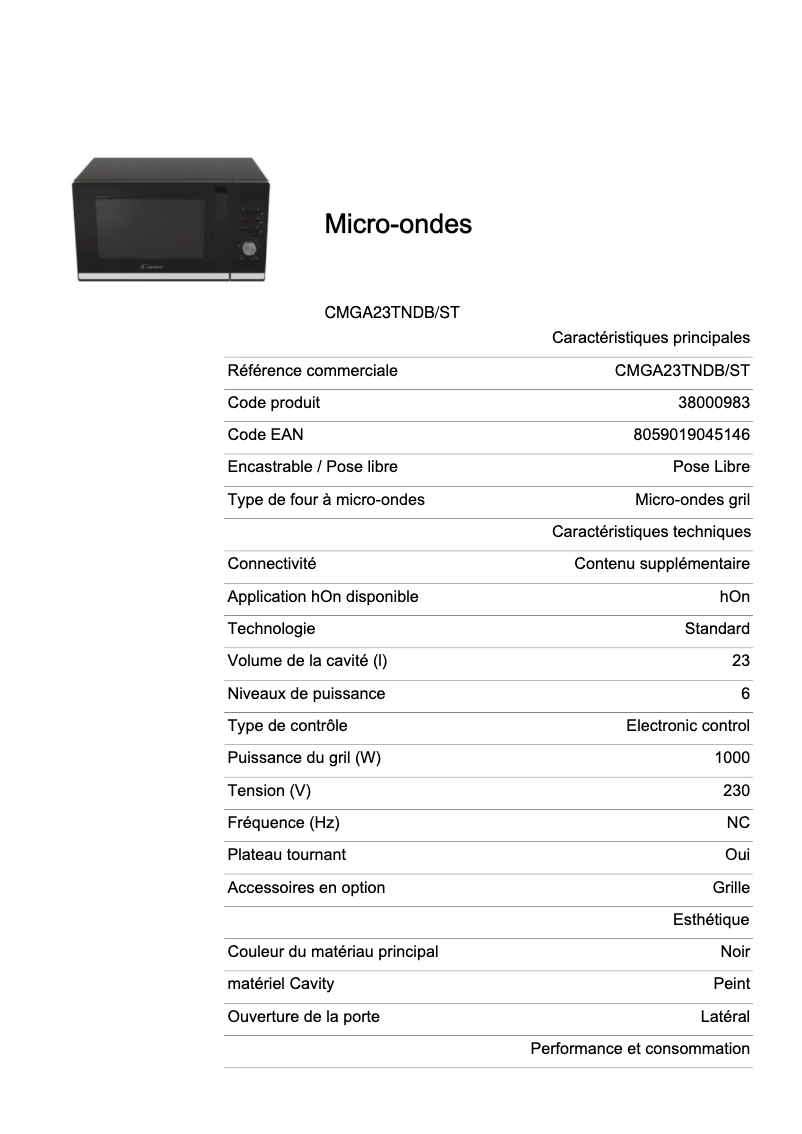 Image de la première page du manuel de l'appareil CMGA23TNDB/ST