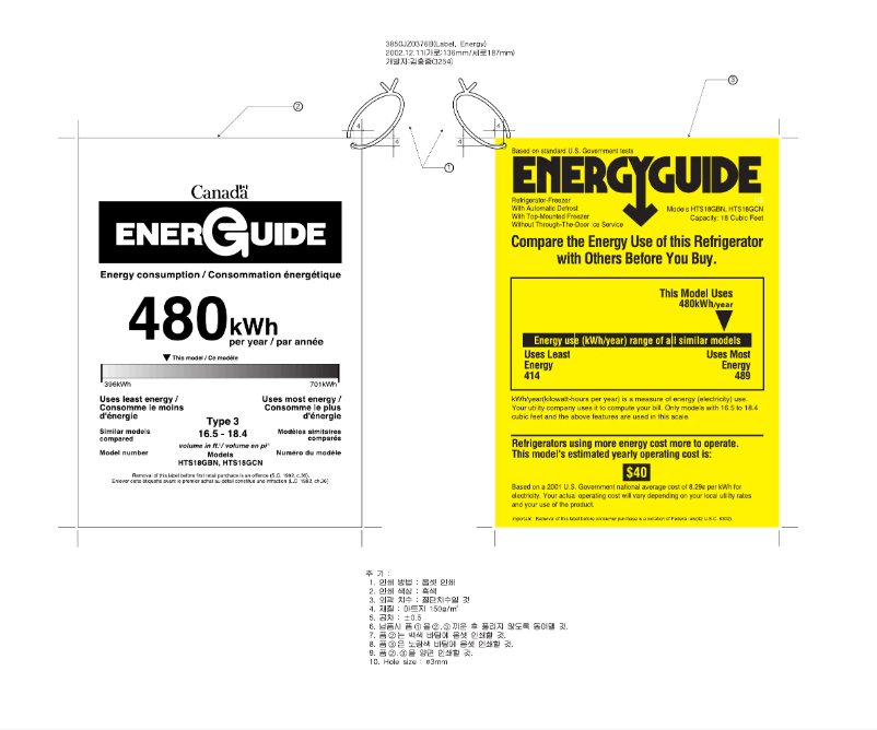 Page n°1 - Label énergétique Hotpoint HTS18GCNWW
