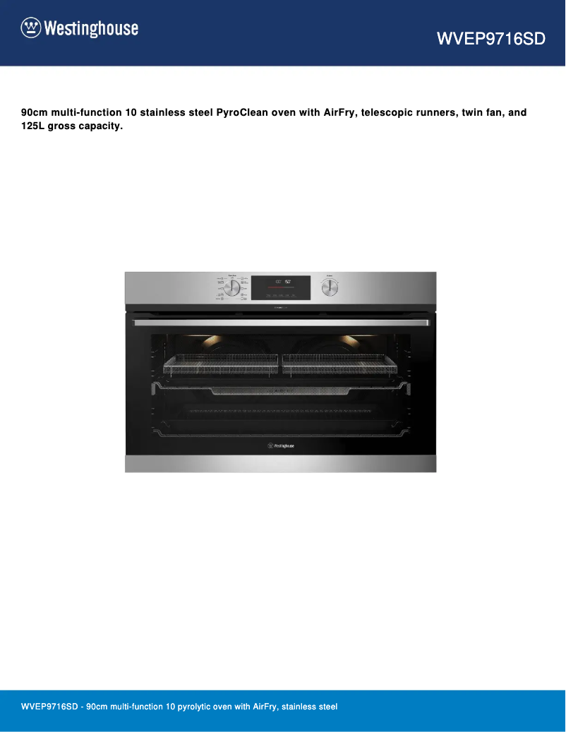 Page 1 de la notice Fiche technique Westinghouse WVEP9716SD