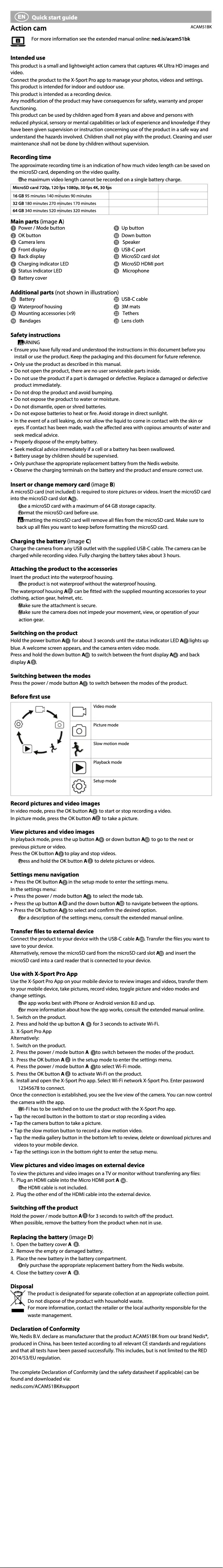 Page 1 de la notice Manuel utilisateur Nedis ACAM51BK