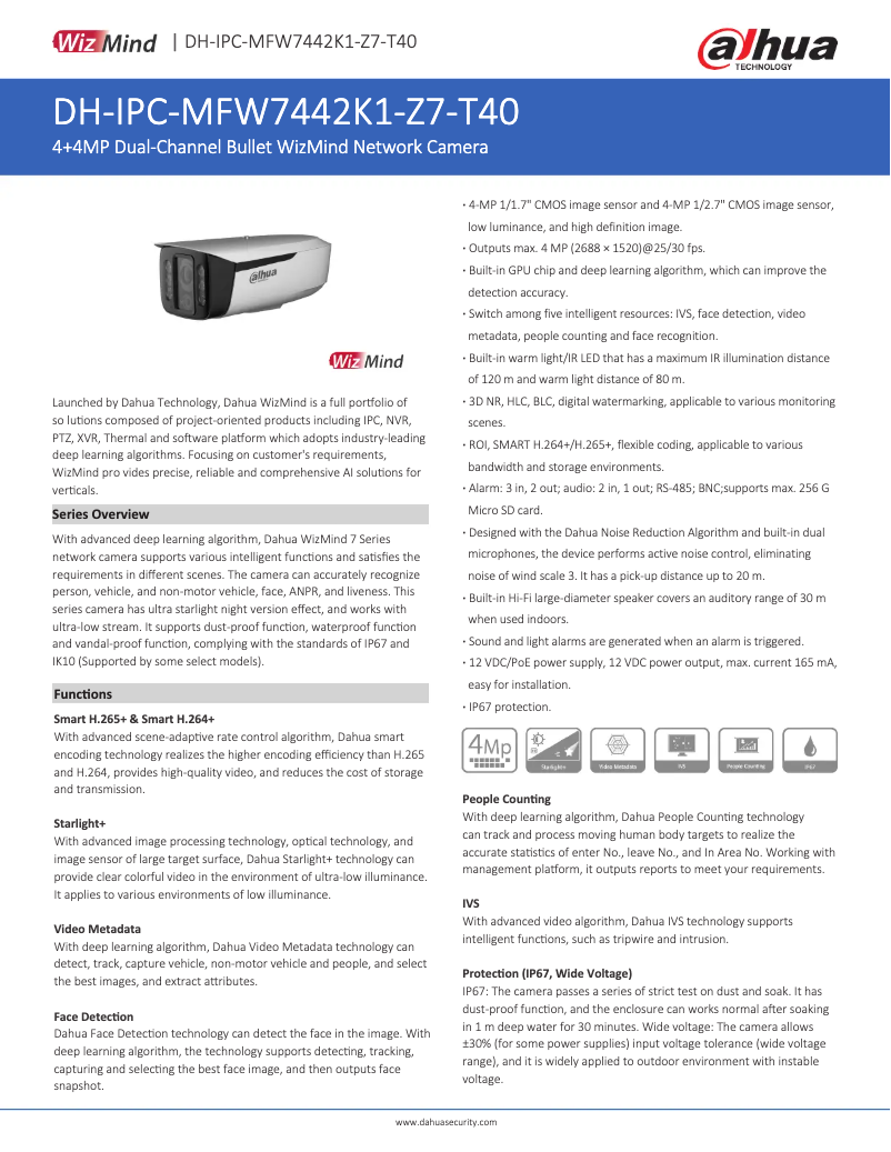 Page n°1 - Fiche technique Dahua Technology IPC-MFW7442K1-Z7-T40