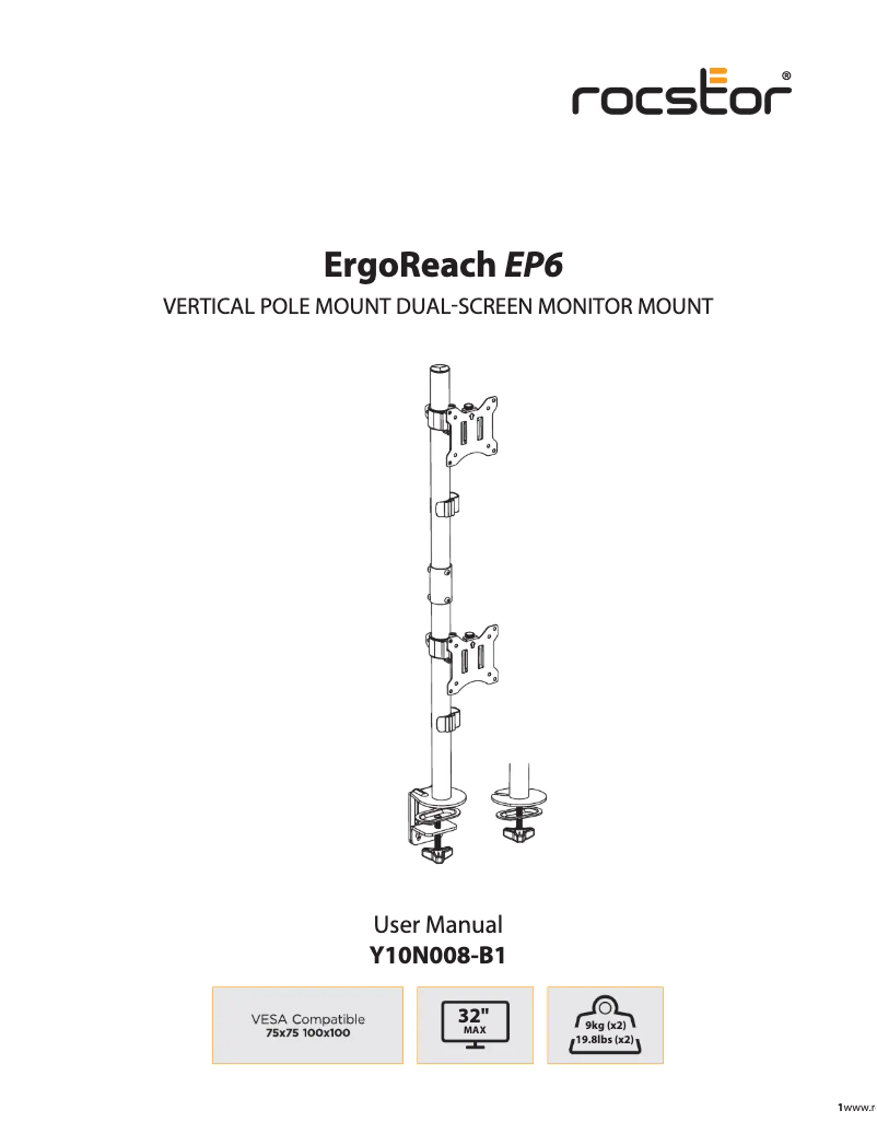 Page n°1 - Manuel utilisateur Rocstor ErgoReach EP6