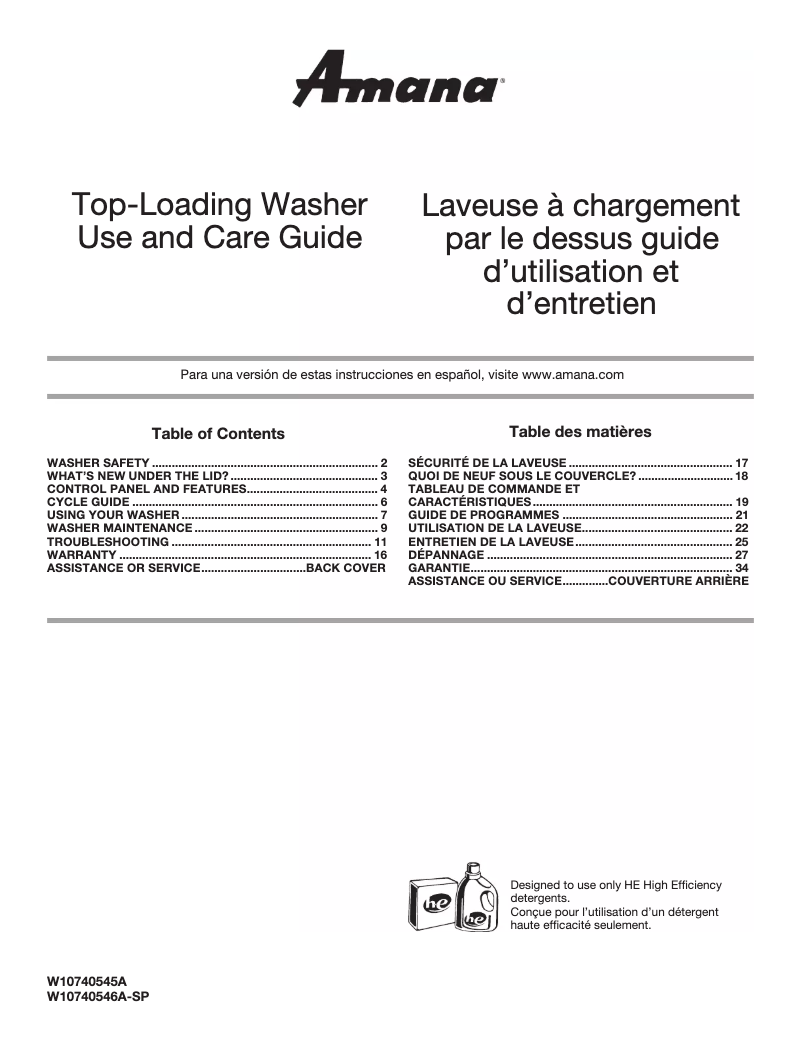 Page n°1 - Manuel utilisateur Amana NTW4655EW