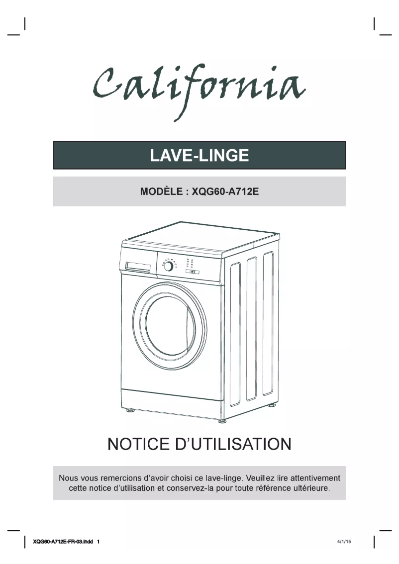 Page 1 of the manual User Manual California XQG60-A712E