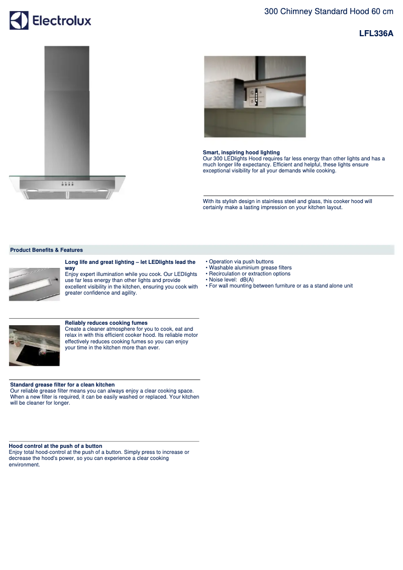 Page 1 de la notice Fiche technique Electrolux LFL336A