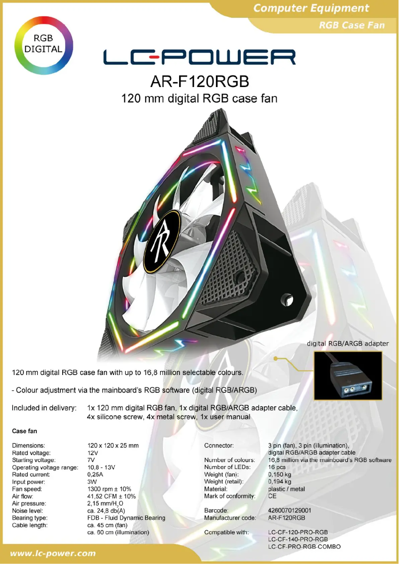 Page 1 de la notice Manuel utilisateur LC-Power AR-F120RGB