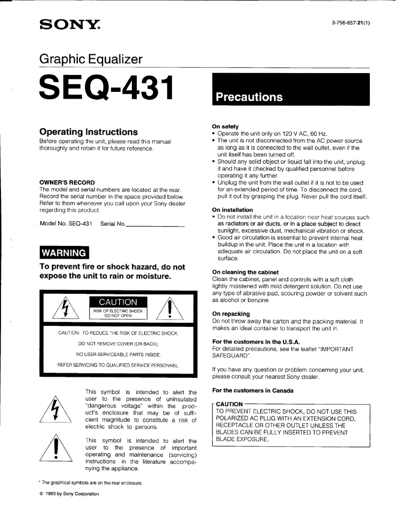 Page n°1 - Manuel utilisateur Sony SEQ-431