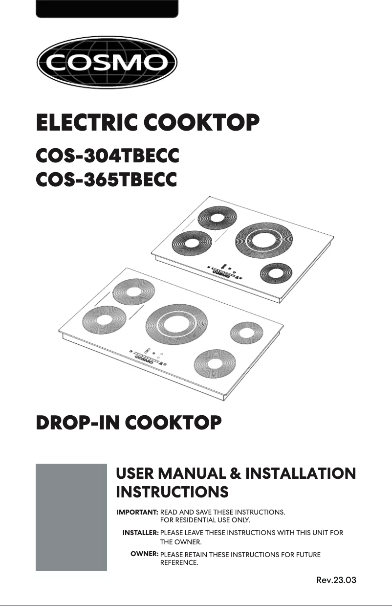 Page n°1 - Manuel utilisateur Cosmo COS-365TBECC-PA