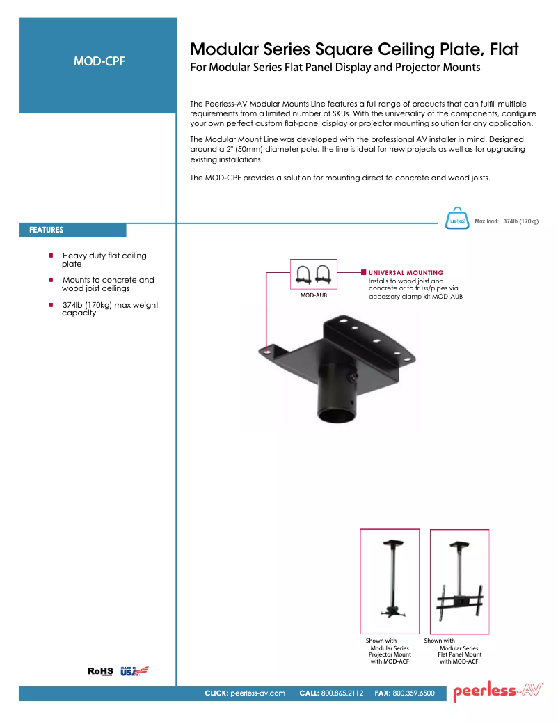 Page 1 de la notice Manuel utilisateur Peerless-AV MOD-CPF