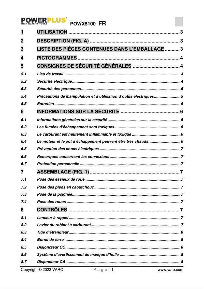 Page n°1 - Manuel utilisateur PowerPlus POWX5100