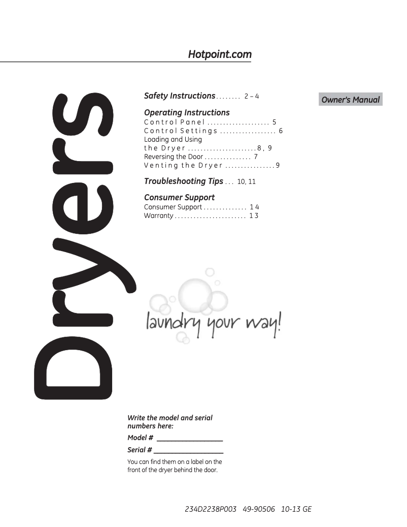 Page n°1 - Manuel d'utilisation et d'entretien Hotpoint HTDP120EDWW