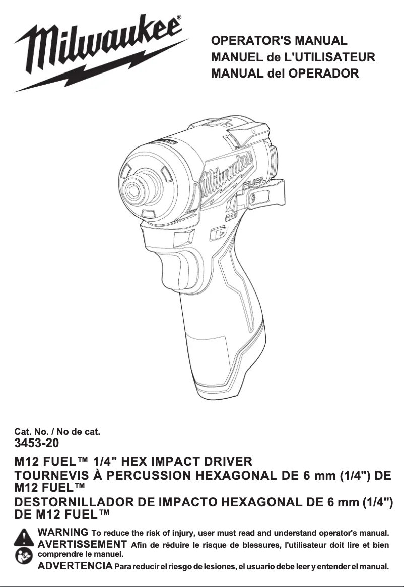 Page 1 de la notice Manuel utilisateur Milwaukee M12 Fuel 3453-22