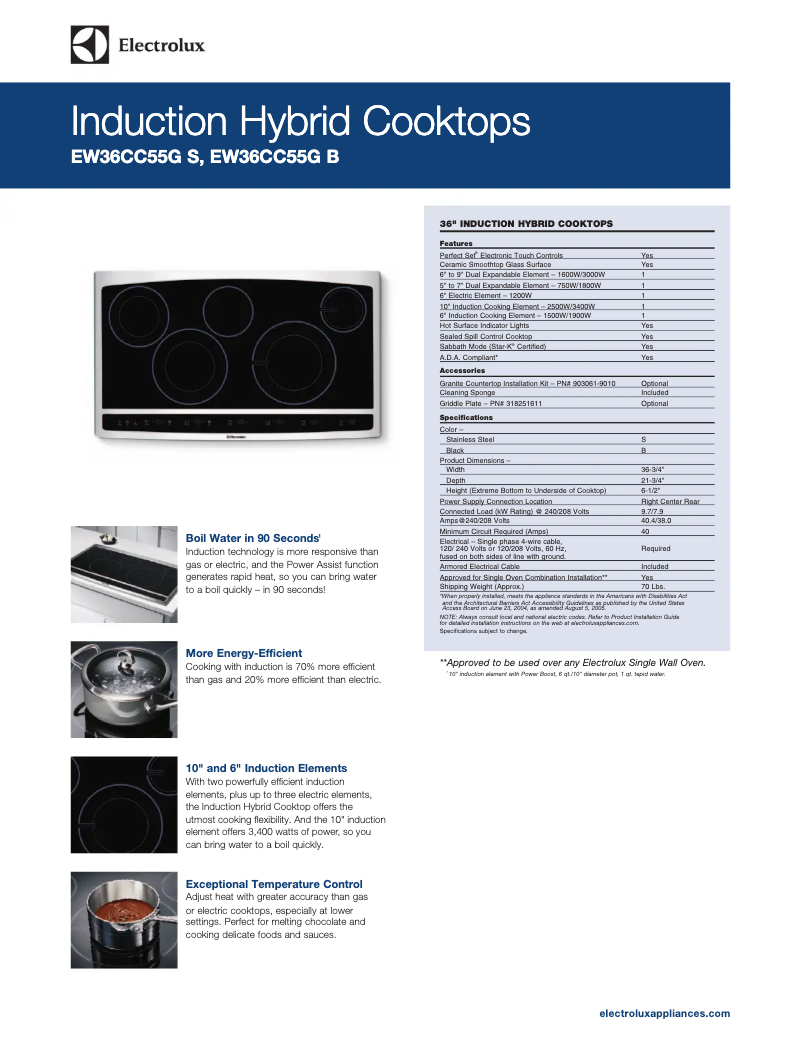 Page 1 de la notice Fiche technique Electrolux EW36CC55GW