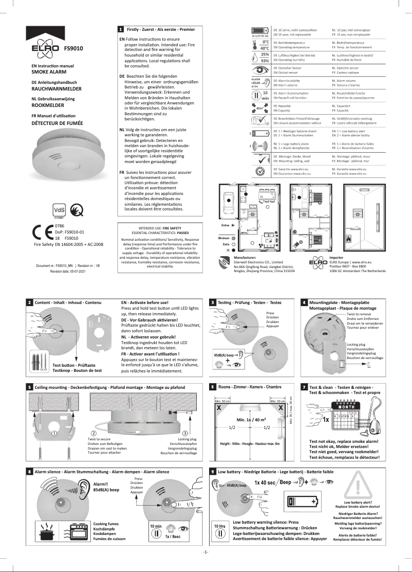 Page 1 de la notice Manuel utilisateur Elro FS901061