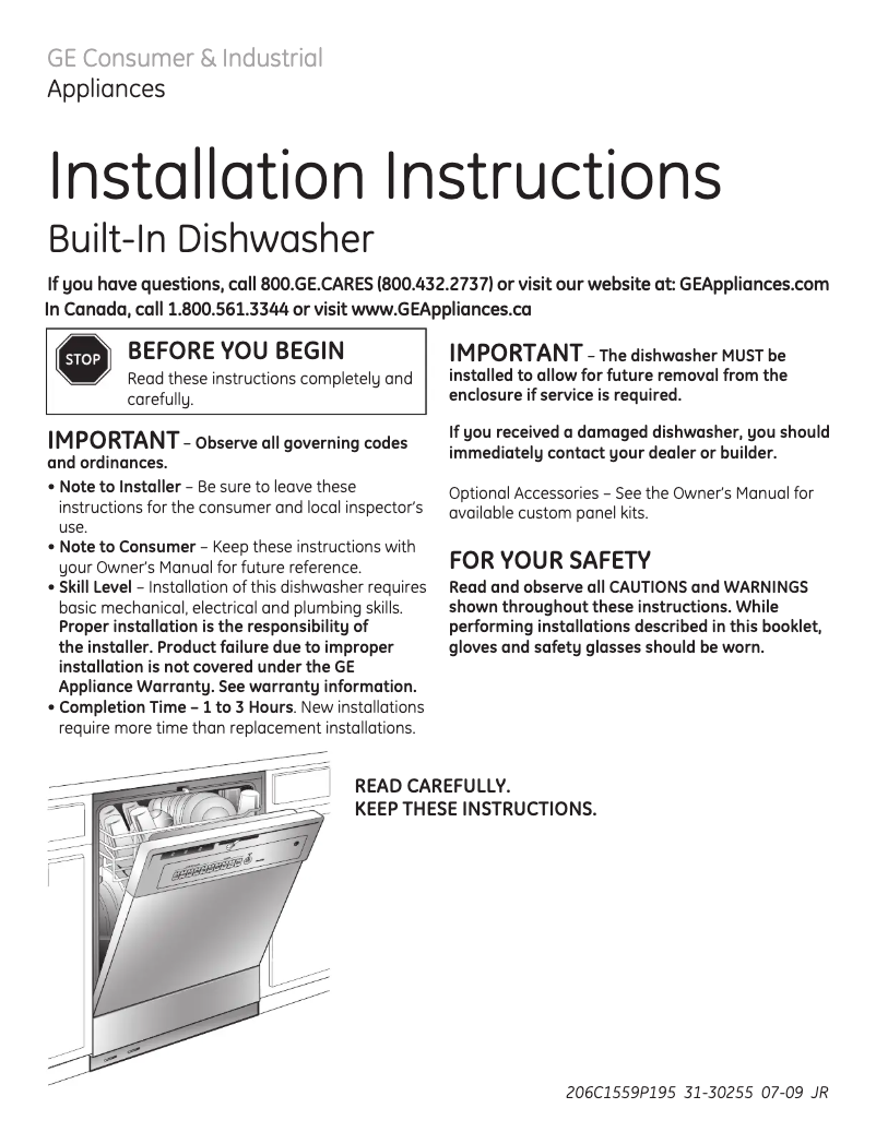 Page 1 de la notice Guide d'installation Hotpoint HDA2100RCC