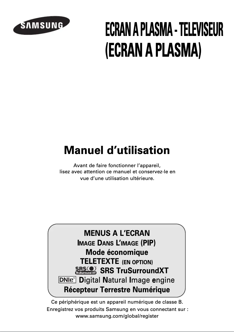 Page 1 de la notice Manuel utilisateur Samsung PS-42Q7HD