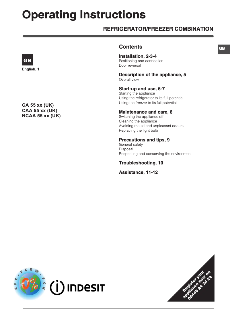 Page 1 de la notice Instructions / montage Indesit IBD 5515 S 1