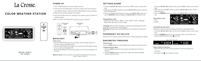 Page n°1 - Manuel utilisateur La Crosse Technology M76171