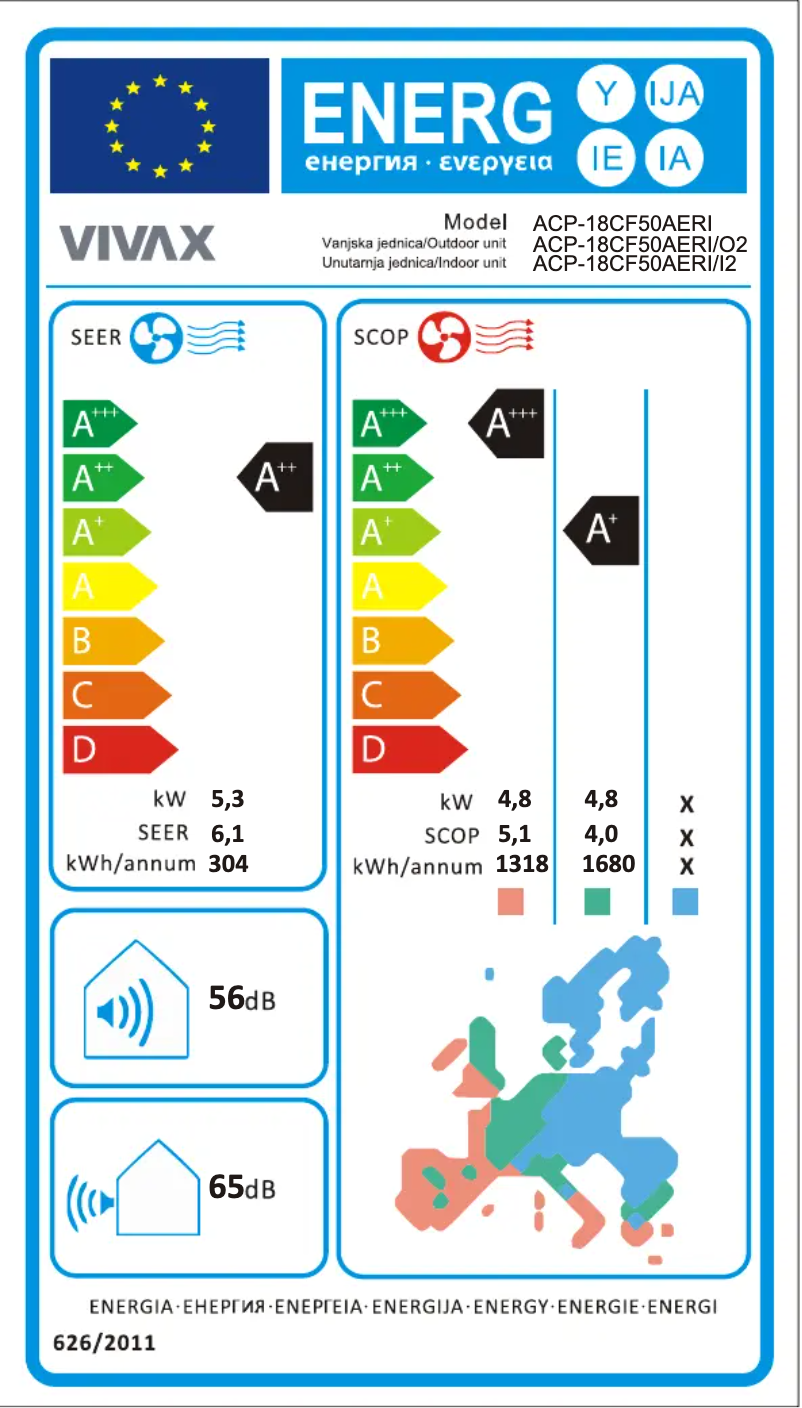 Page 1 de la notice Label énergétique Vivax ACP-18CF50AERI