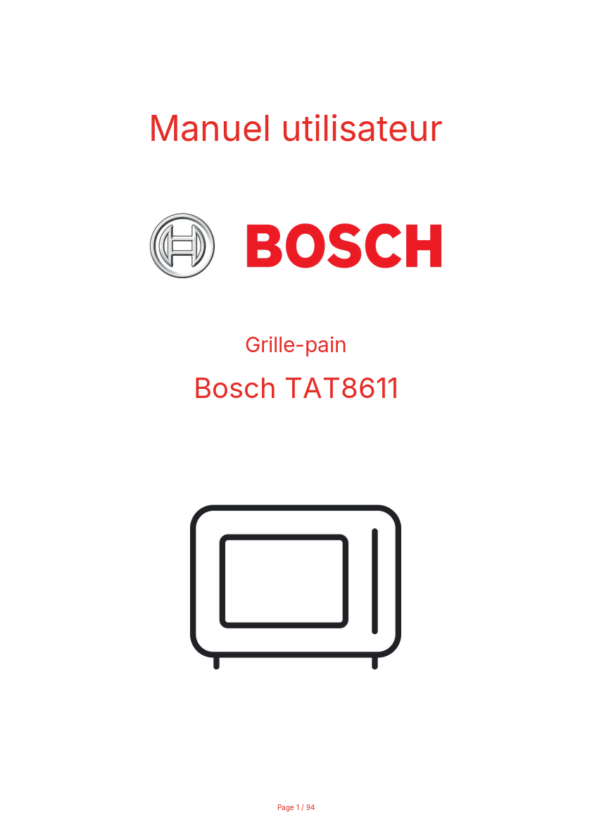 Page n°1 - Manuel utilisateur Bosch TAT8611