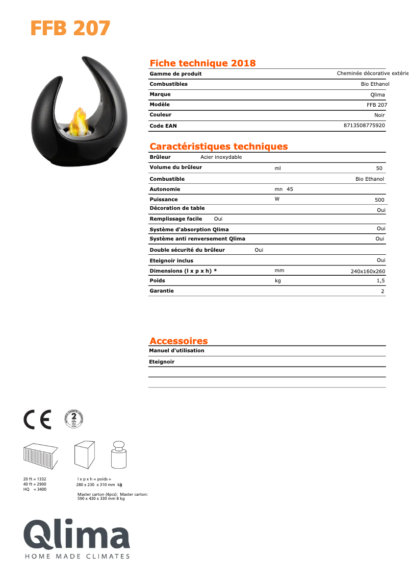 Página 1 del manual Ficha técnica Qlima FFB 207