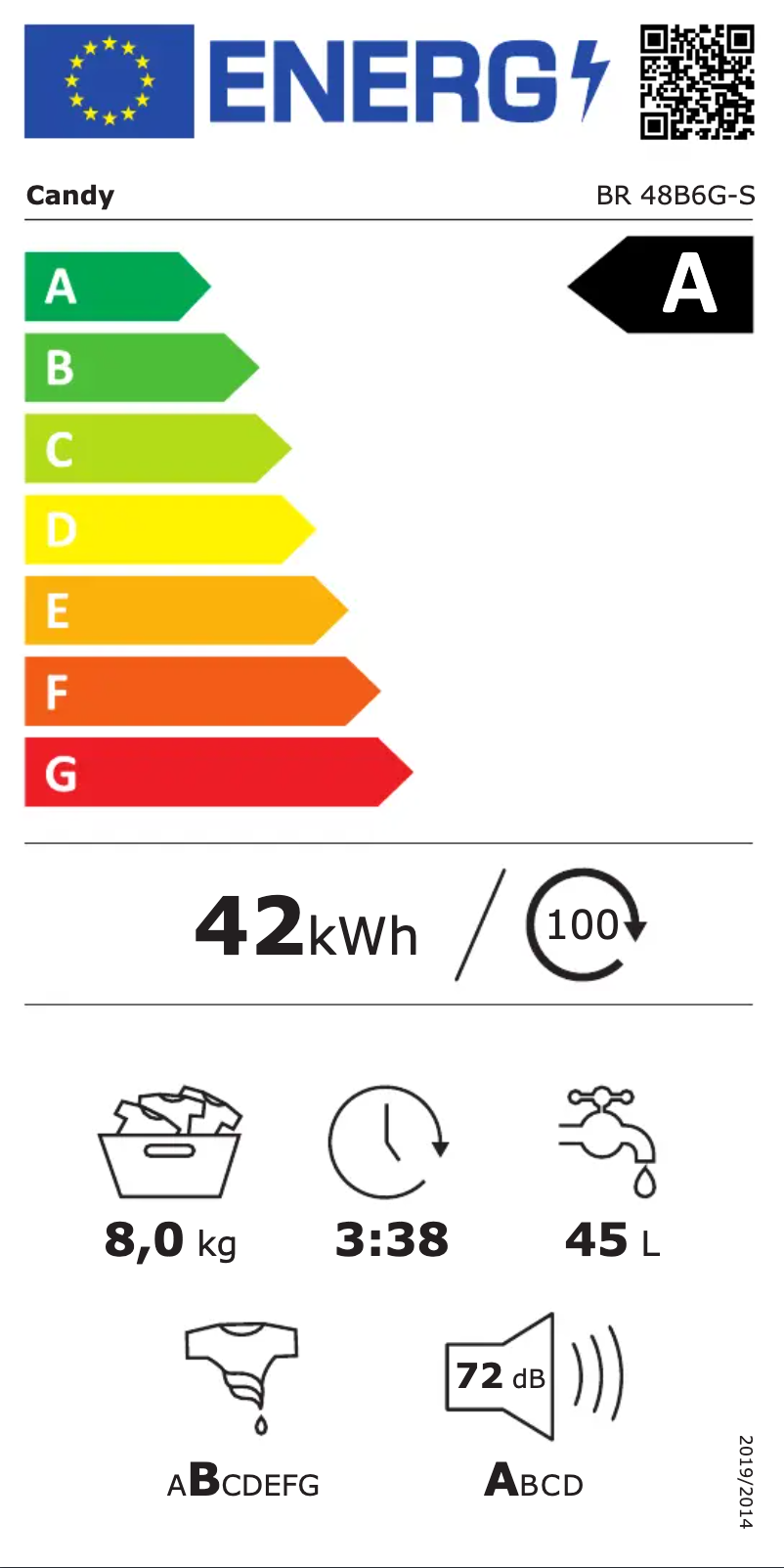 Page n°1 - Label énergétique Candy BR 48B6G-S