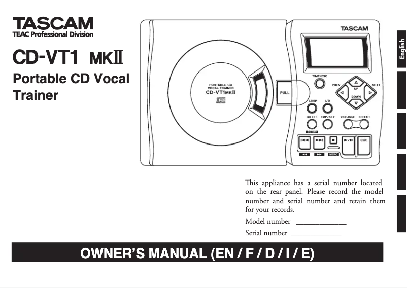 Image de la première page du manuel de l'appareil CD-VT1MKII