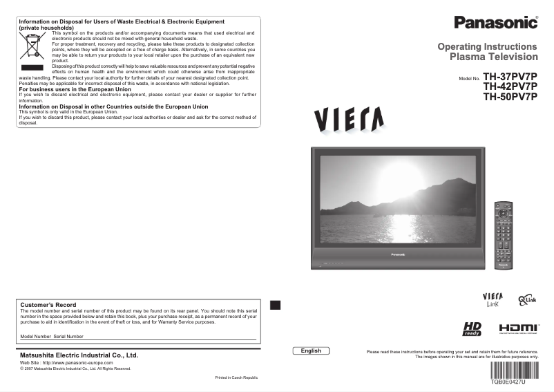 Page 1 de la notice Manuel utilisateur Panasonic Viera TH-42PV7P