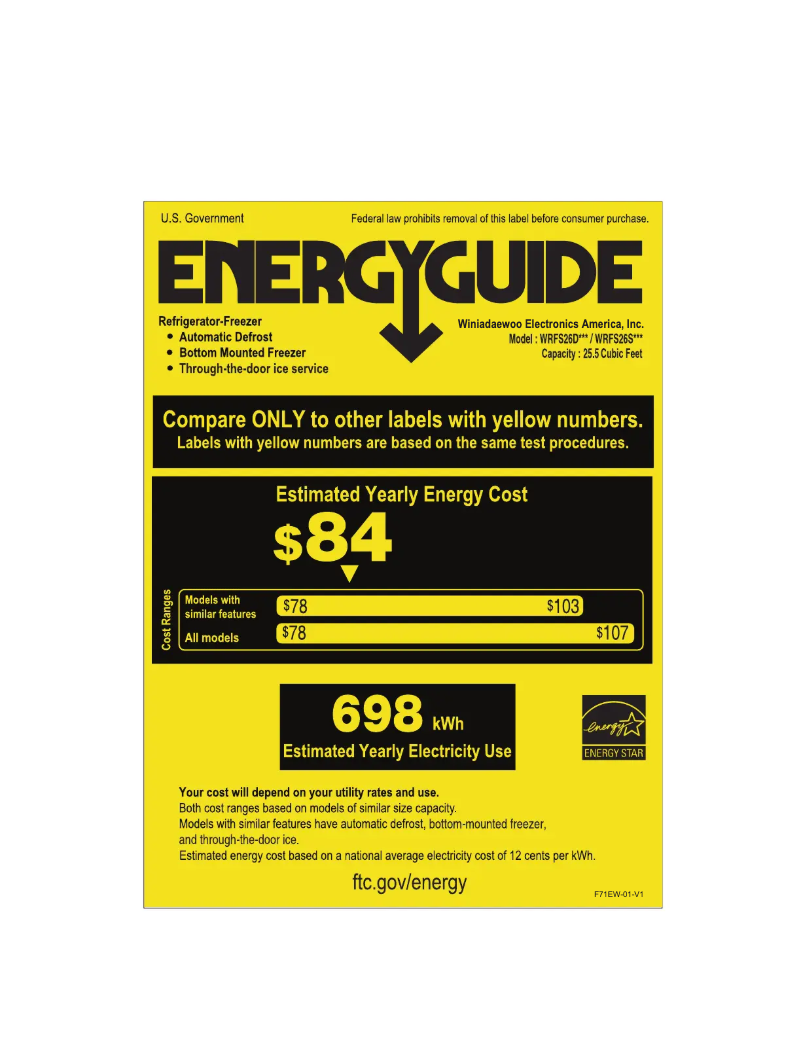 Page 1 de la notice Label énergétique Winia WRFS26SUJE