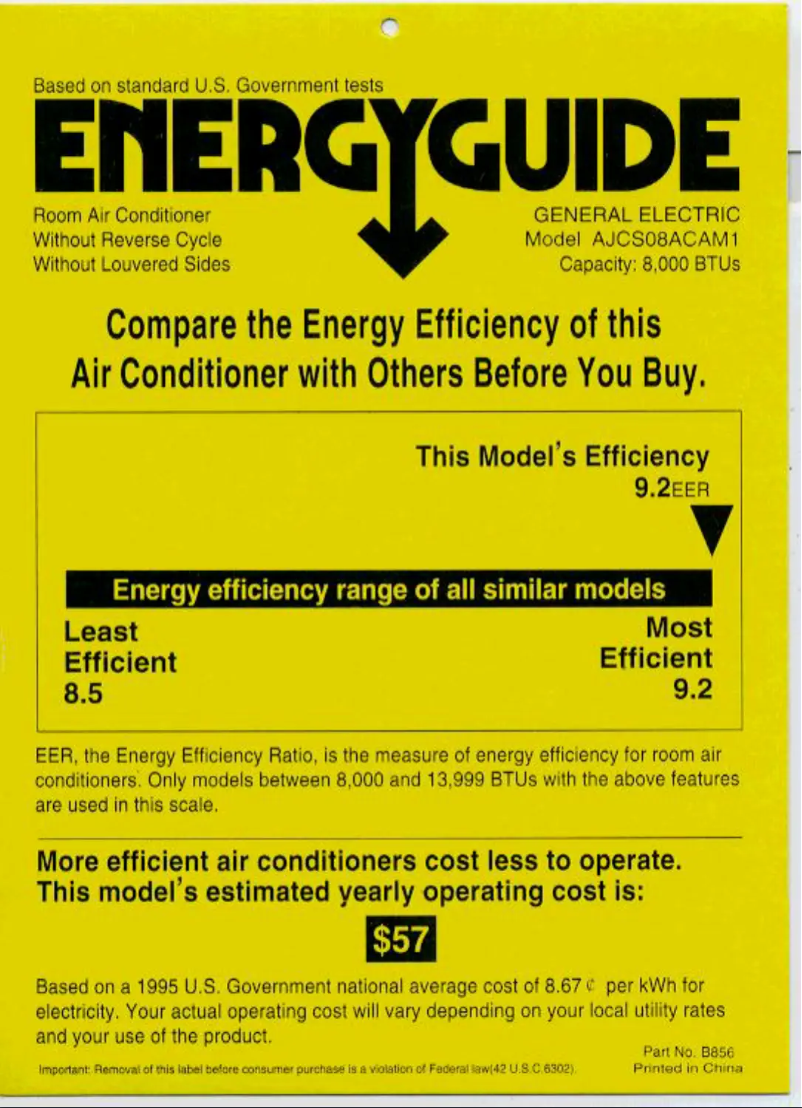 Page n°1 - Label énergétique GE AJCS08AC